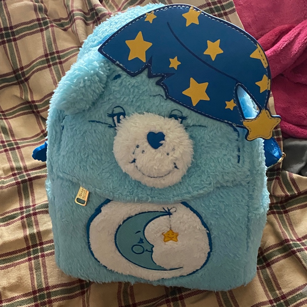 Brand new Care Bear Loungefly Blue Plush Bear Backpack with Star Accents